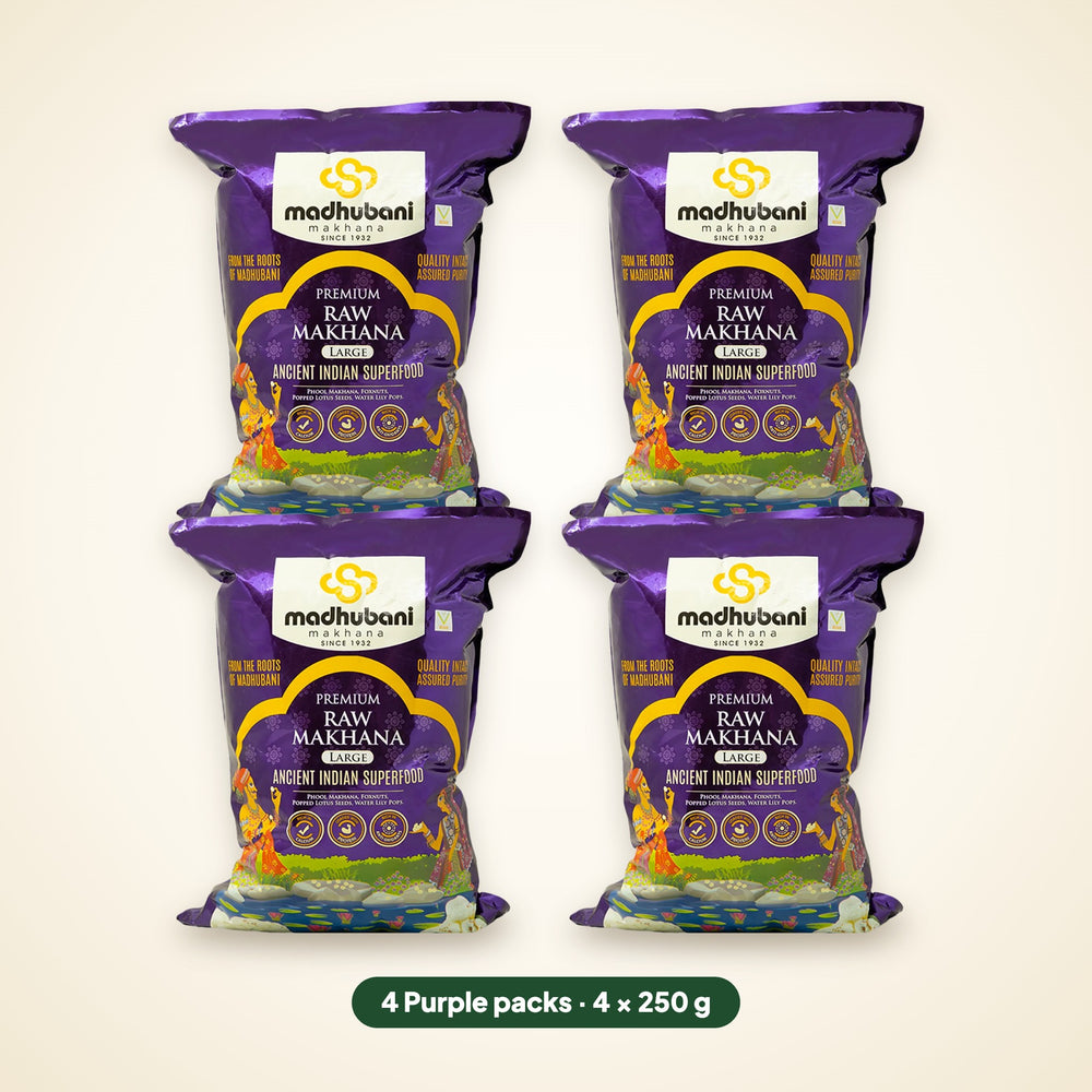 Premium Raw Makhana Purple 5+ sutta, pack of 4 (4 x 250 g)