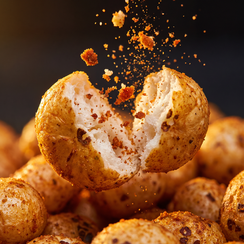 Crunchy peri peri makhana broken open to show the airy inside