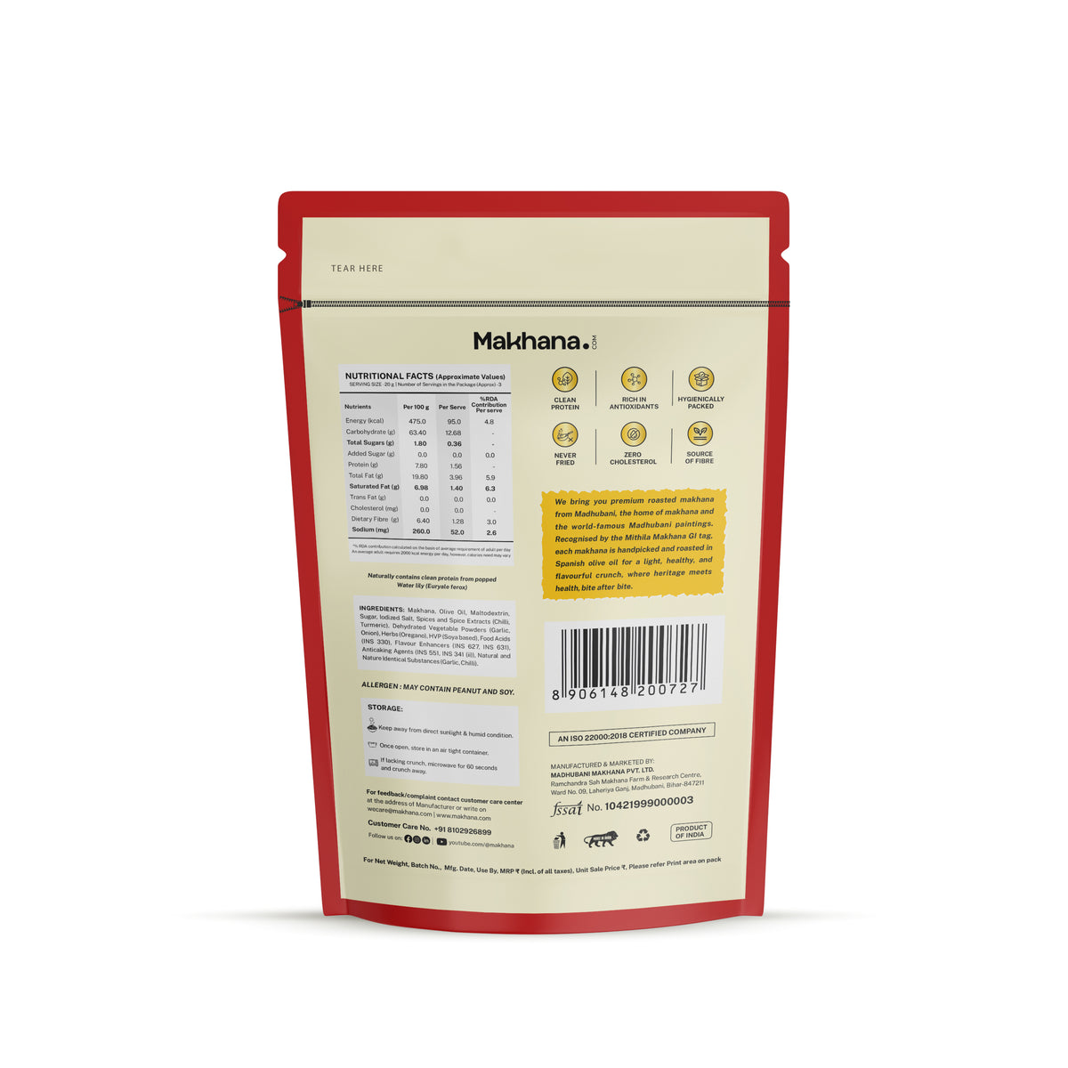 Peri Peri Roasted Makhana - back of pouch with nutrition facts