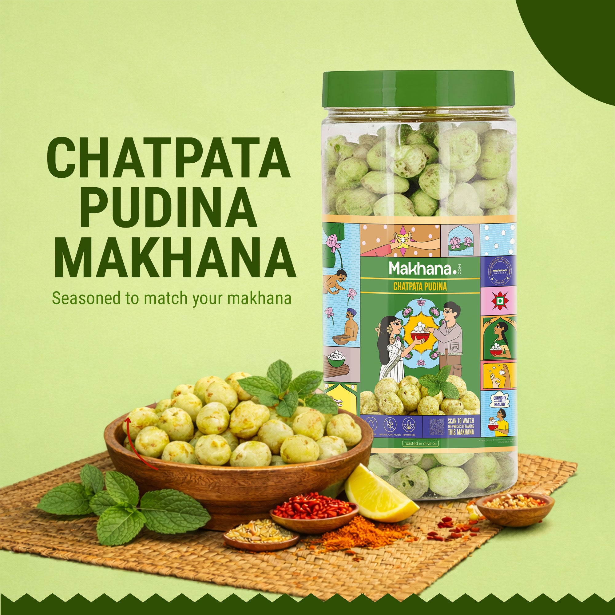 Chatpata Pudina Roasted Makhana (Olive Oil Roasted)