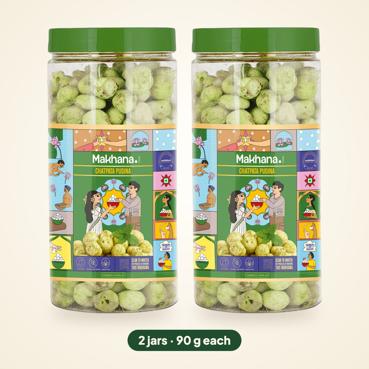 Chatpata Pudina roasted makhana, pack of 2 jars (90 g each)