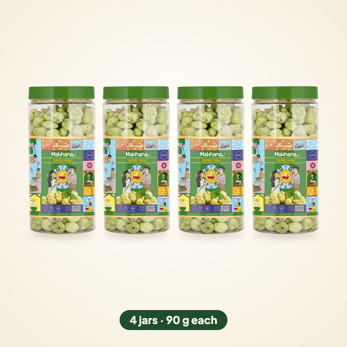 Chatpata Pudina roasted makhana, pack of 4 jars (90 g each)