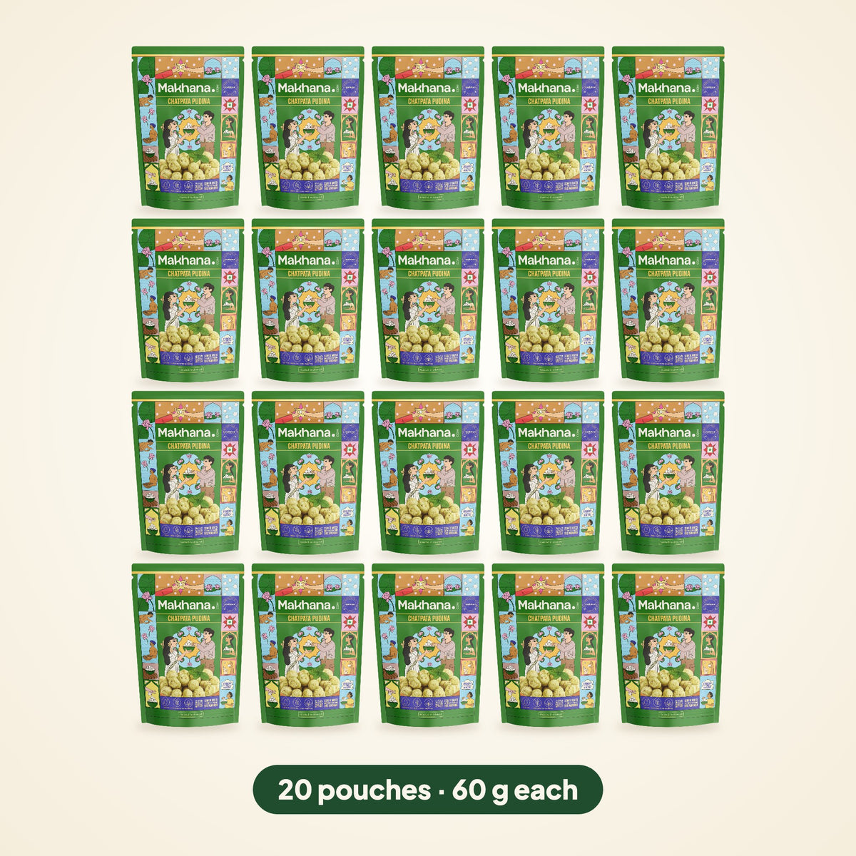 Chatpata Pudina roasted makhana, pack of 20 pouches (60 g each)