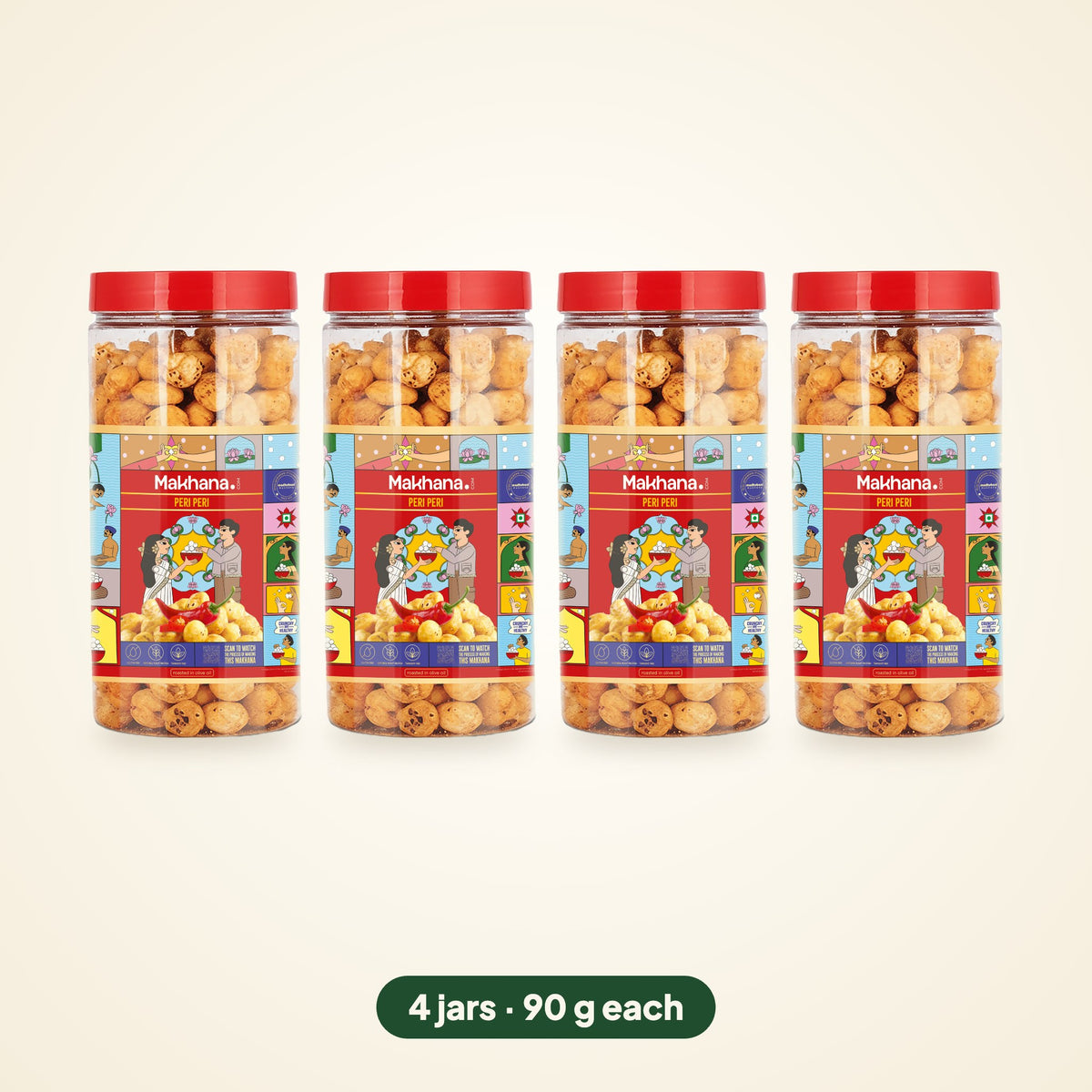 Peri Peri roasted makhana, pack of 4 jars (90 g each)