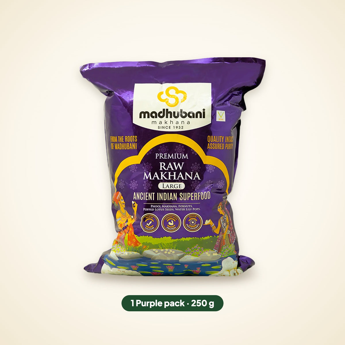 Premium Raw Makhana Purple 5+ sutta, 1 pack of 250 g