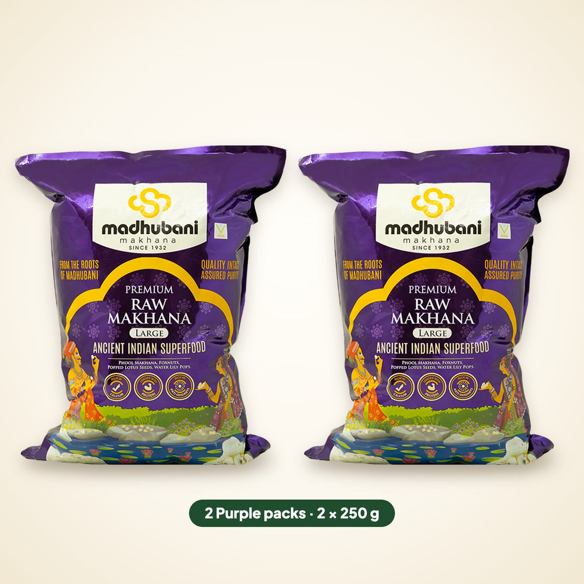 Premium Raw Makhana Purple 5+ sutta, pack of 2 (2 x 250 g)