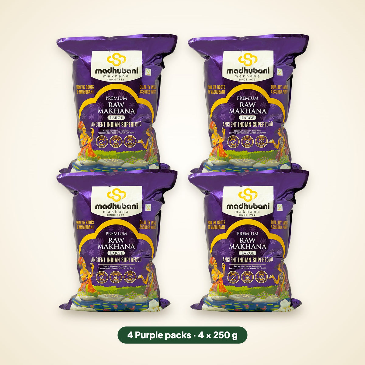 Premium Raw Makhana Purple 5+ sutta, pack of 4 (4 x 250 g)