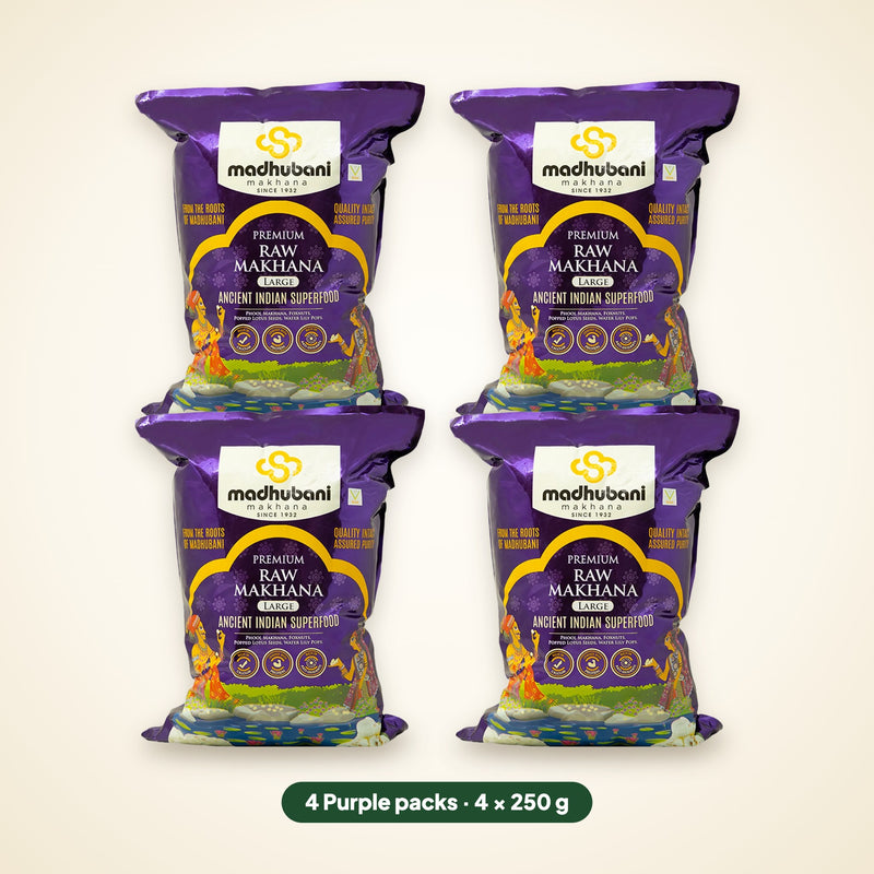 Premium Raw Makhana Purple 5+ sutta, pack of 4 (4 x 250 g)