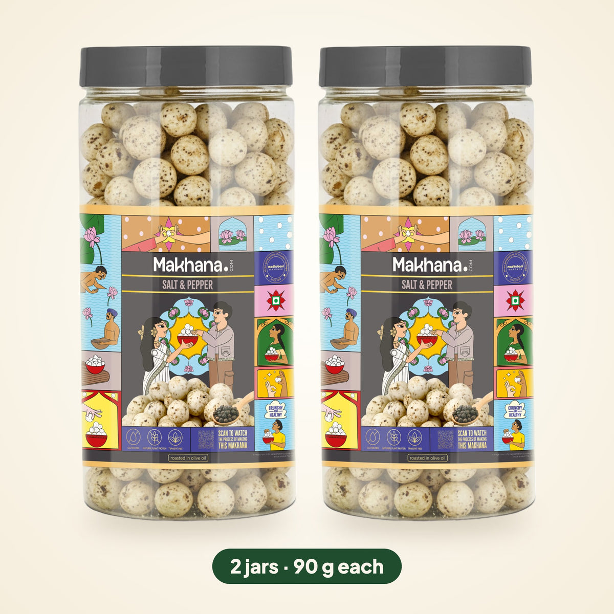 Salt & Pepper roasted makhana, pack of 2 jars (90 g each)