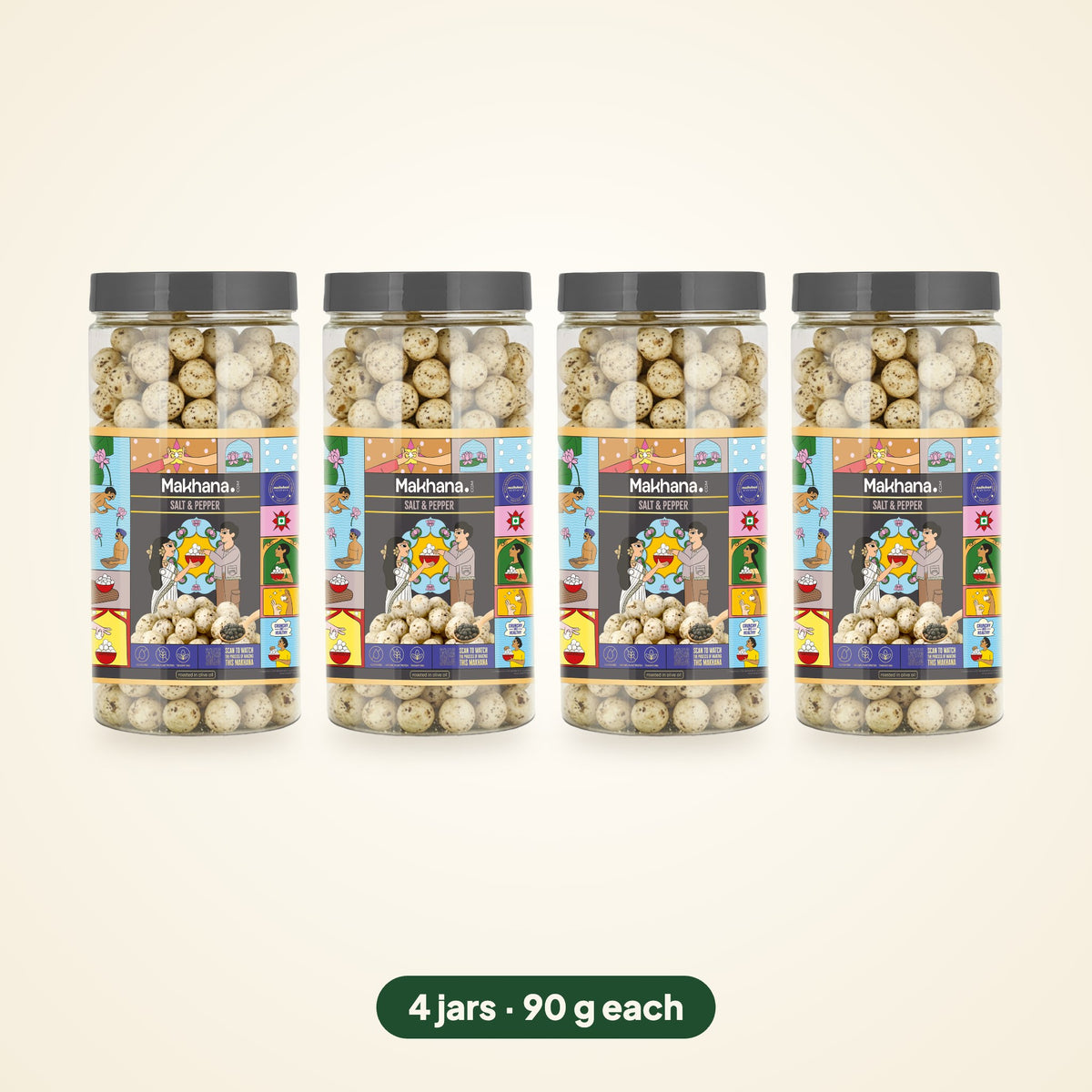 Salt & Pepper roasted makhana, pack of 4 jars (90 g each)